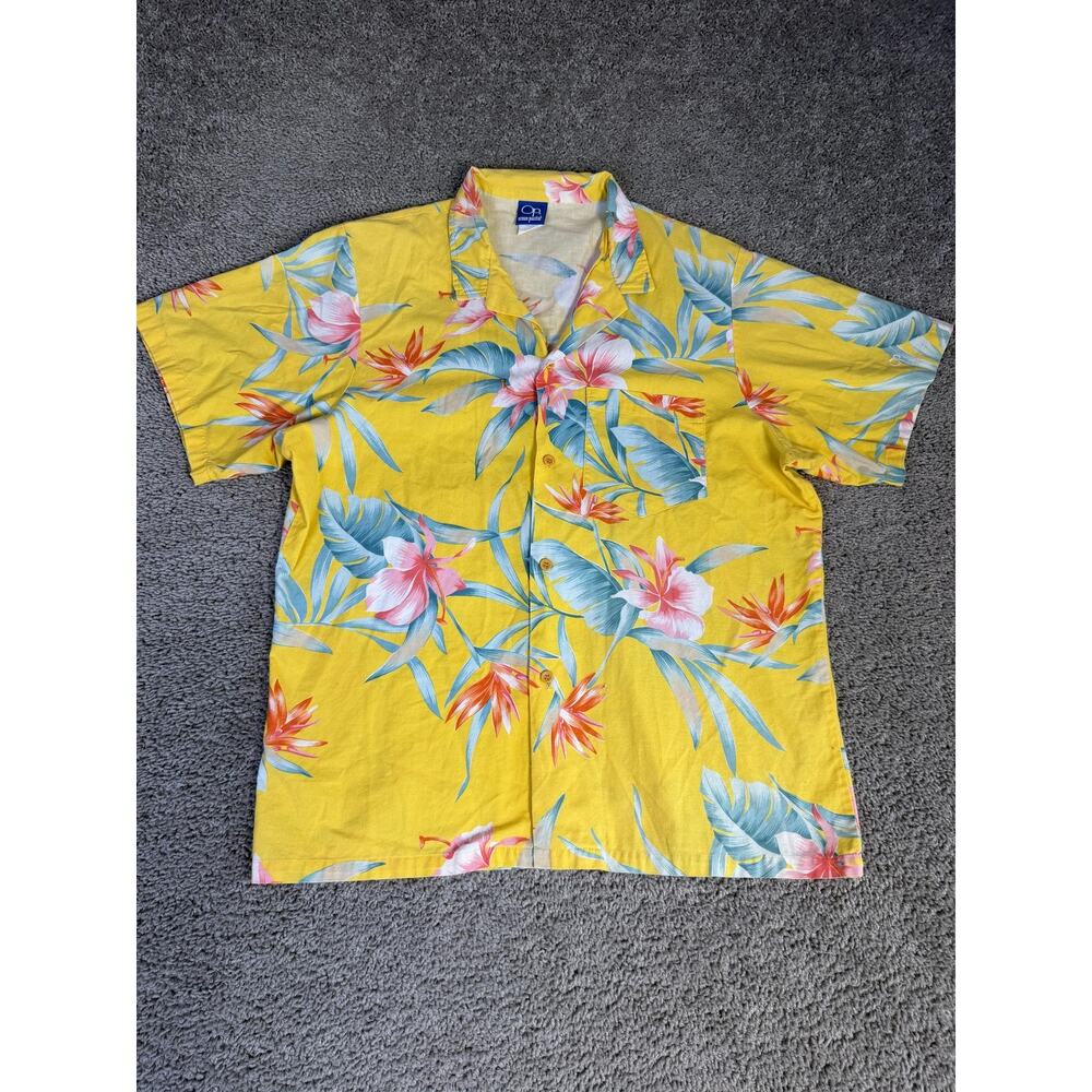 Vintage 80s Ocean Pacific Shirt Mens XL Yellow Hawaiian Floral Short Sleeve
